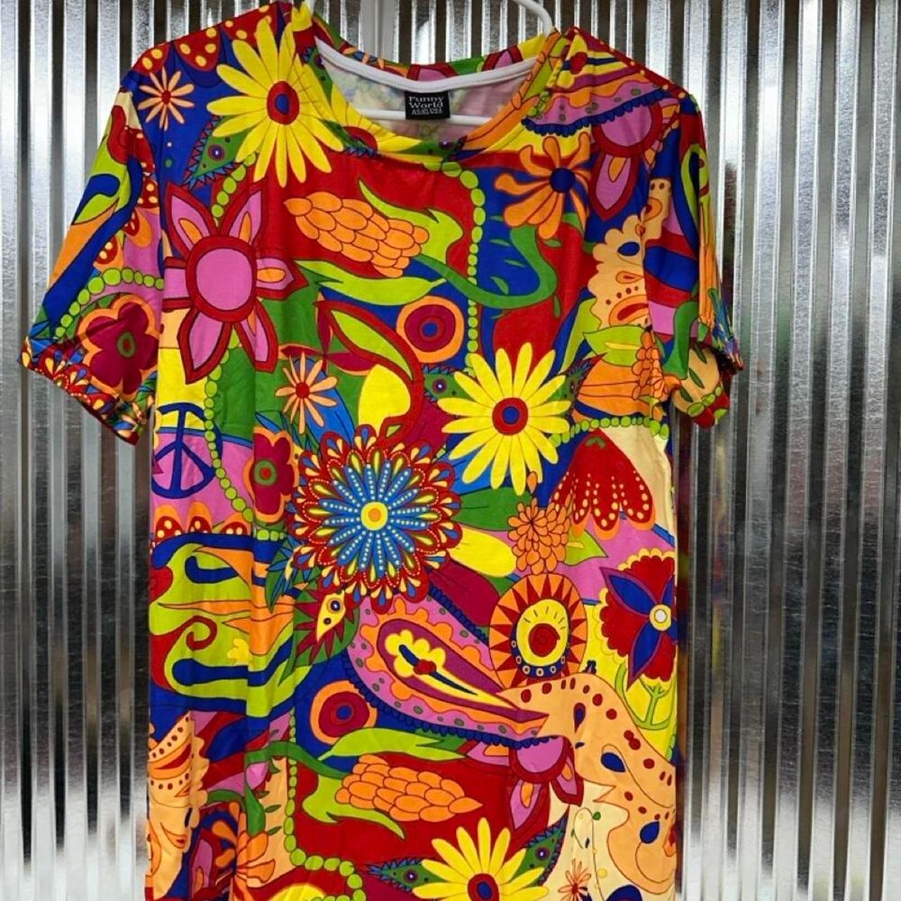 Hippie Halloween Costume size L With Glasses Necklace and Headband